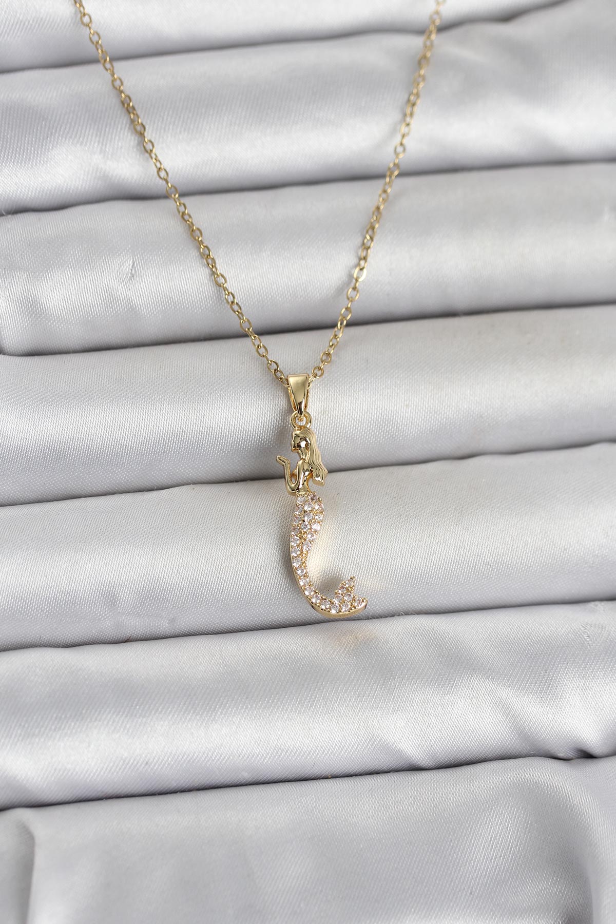 316L Çelik Zincir Gold Renk Zirkon Taşlı Deniz Kızı Model Kadın Kolye - Lisinya