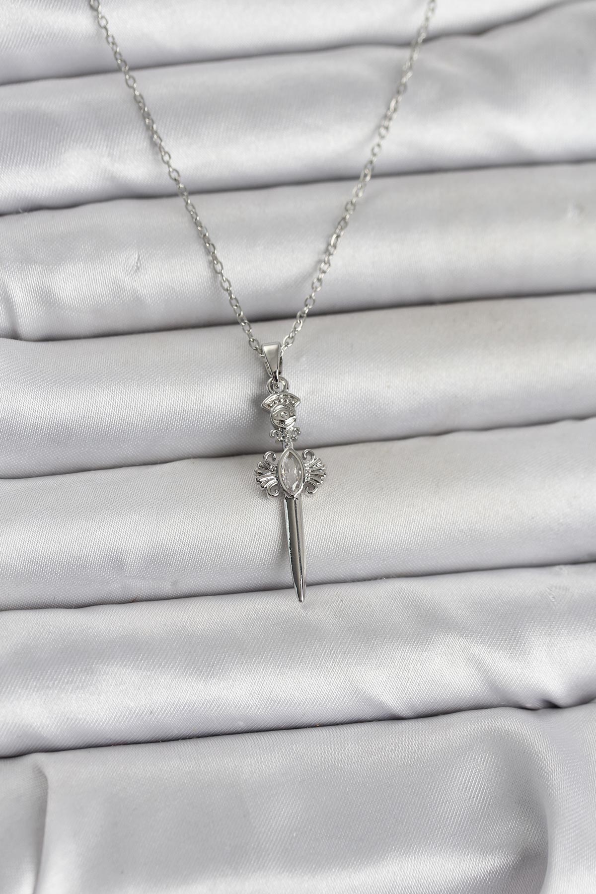 316L Çelik Zincir Gümüş Renk Kılıç Model Kadın Kolye - Lisinya