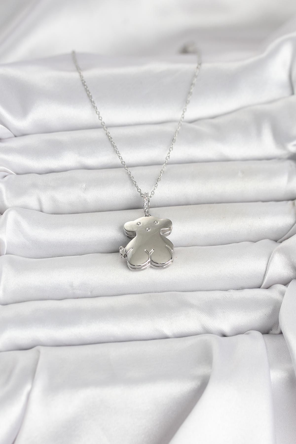 316L Çelik Zincir Gümüş Renk Ayıcık Model Açılabilir Kadın Kolye - Lisinya