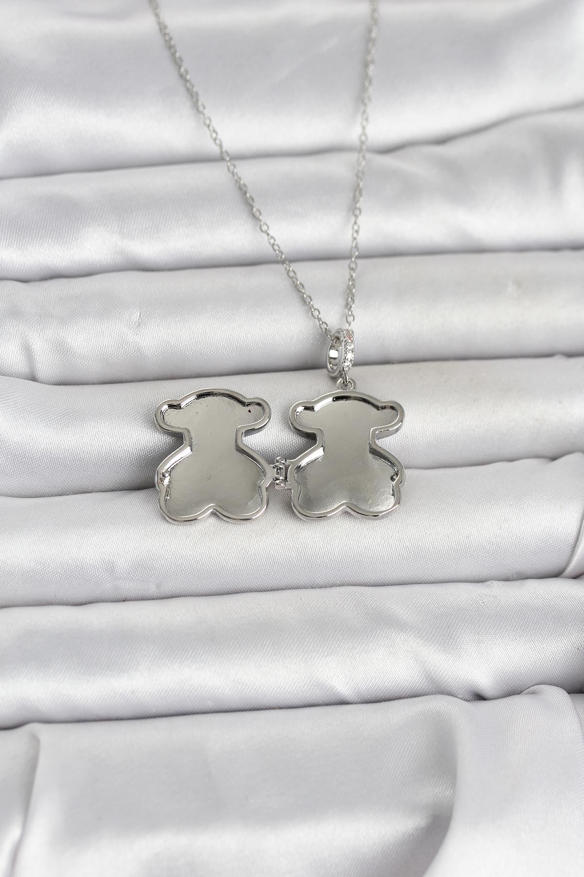 316L Çelik Zincir Gümüş Renk Ayıcık Model Açılabilir Kadın Kolye - Lisinya