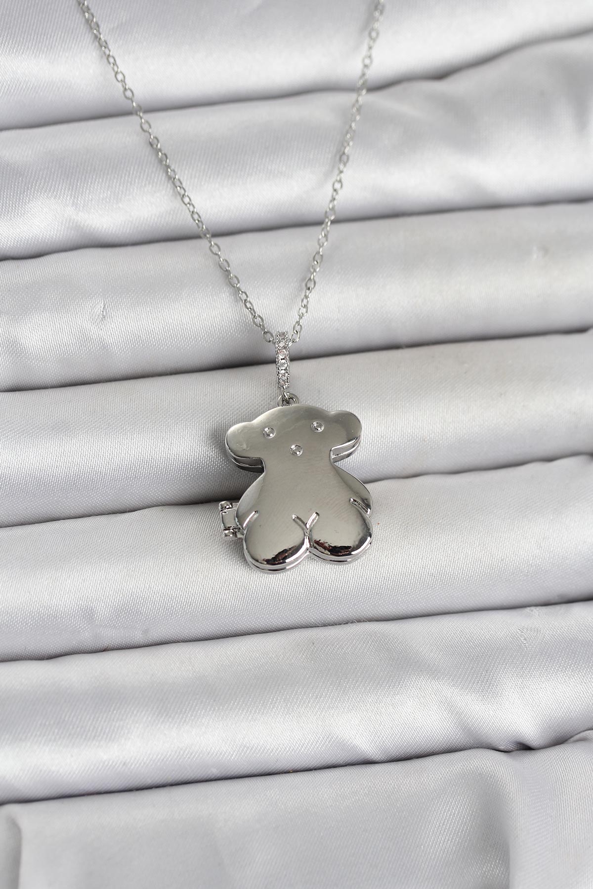 316L Çelik Zincir Gümüş Renk Ayıcık Model Açılabilir Kadın Kolye - Lisinya