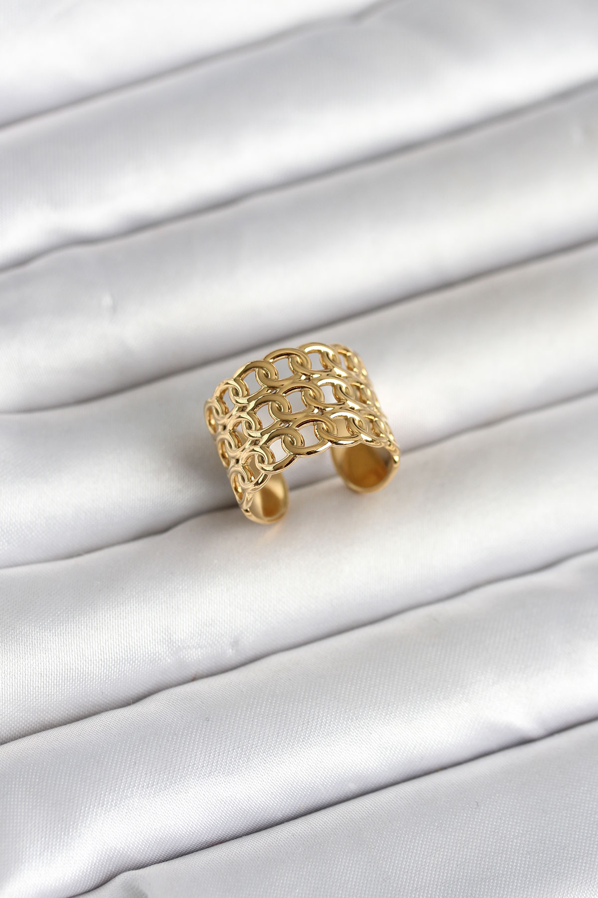 316L Çelik Gold Renk Zincir Model Kadın Yüzük - Lisinya