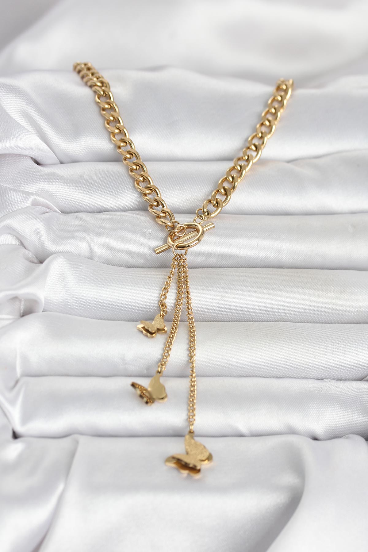 316L Çelik Gold Renk Kelebek Sallantılı Kadın Kolye - Lisinya