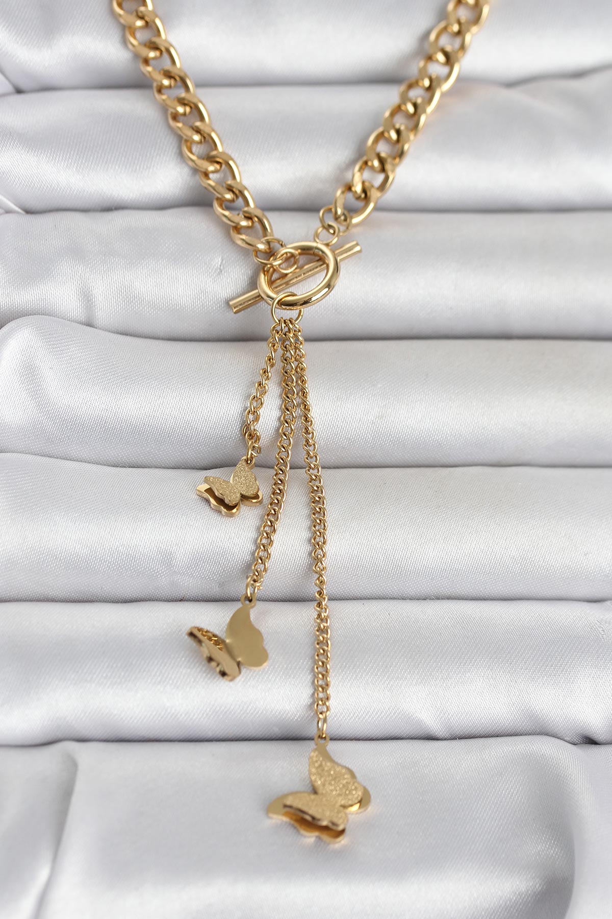 316L Çelik Gold Renk Kelebek Sallantılı Kadın Kolye - Lisinya