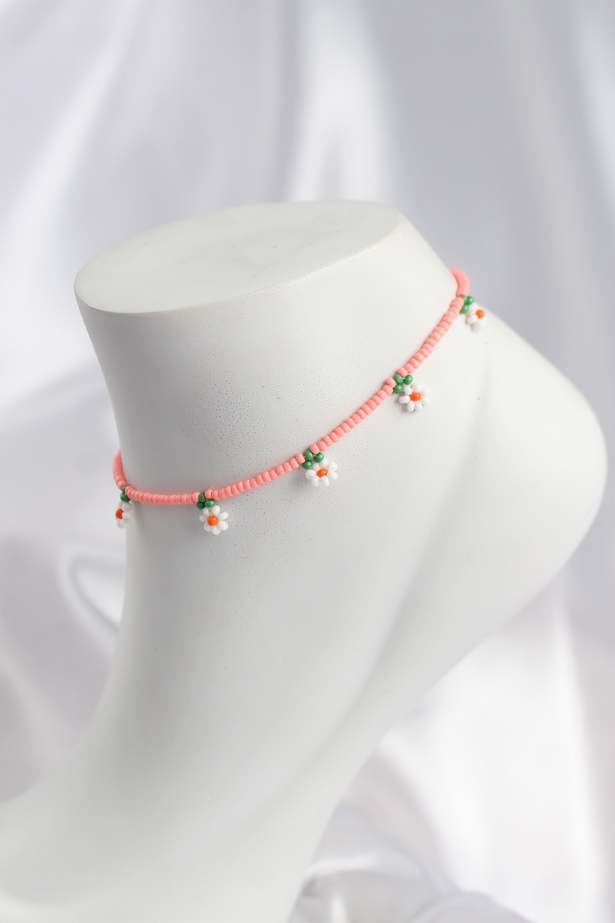 Pembe Renk Boncuklu Papatya Motifli Halhal - Lisinya Pembe Renk Boncuklu Papatya Motifli Halhal - Lisinya