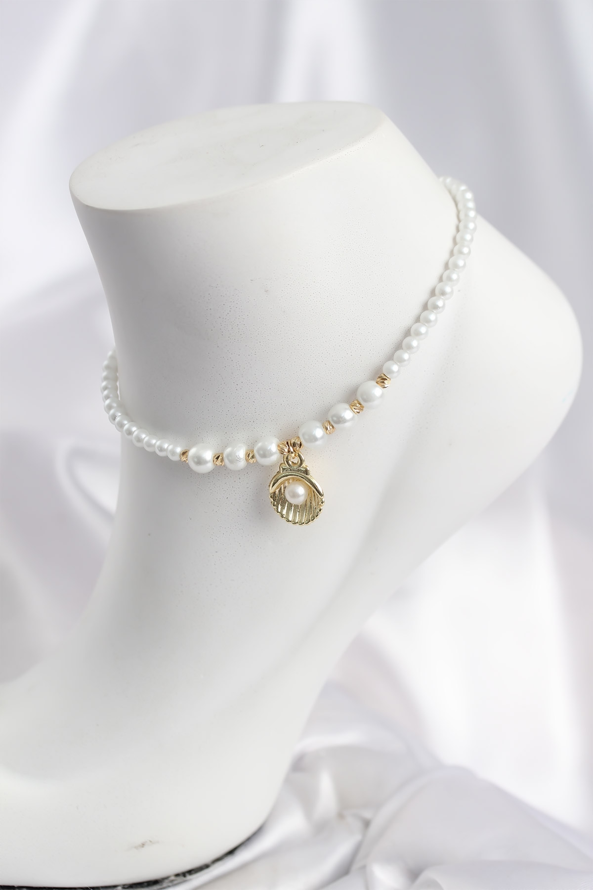 Beyaz İnci İstiridyeli Model Halhal - Lisinya