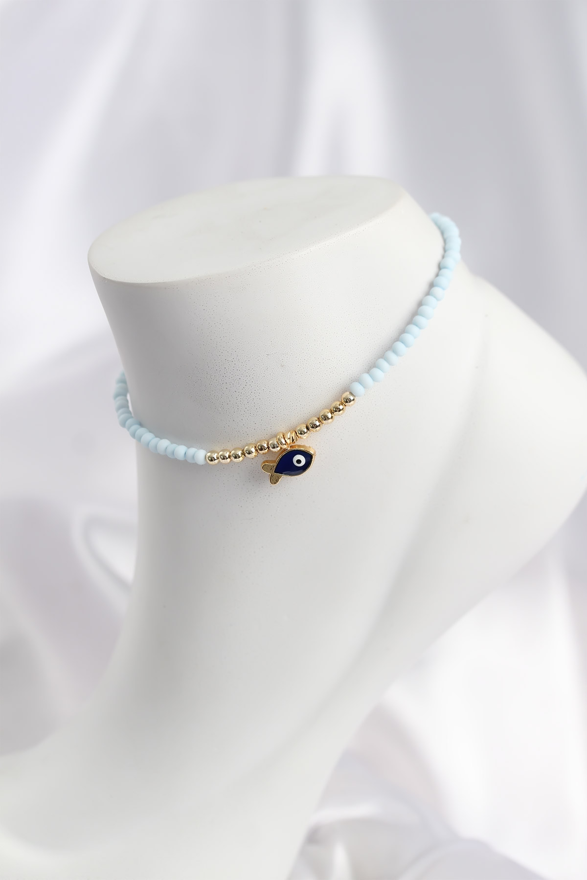 Mavi Renk Boncuklu Balık Figürlü Halhal - Lisinya