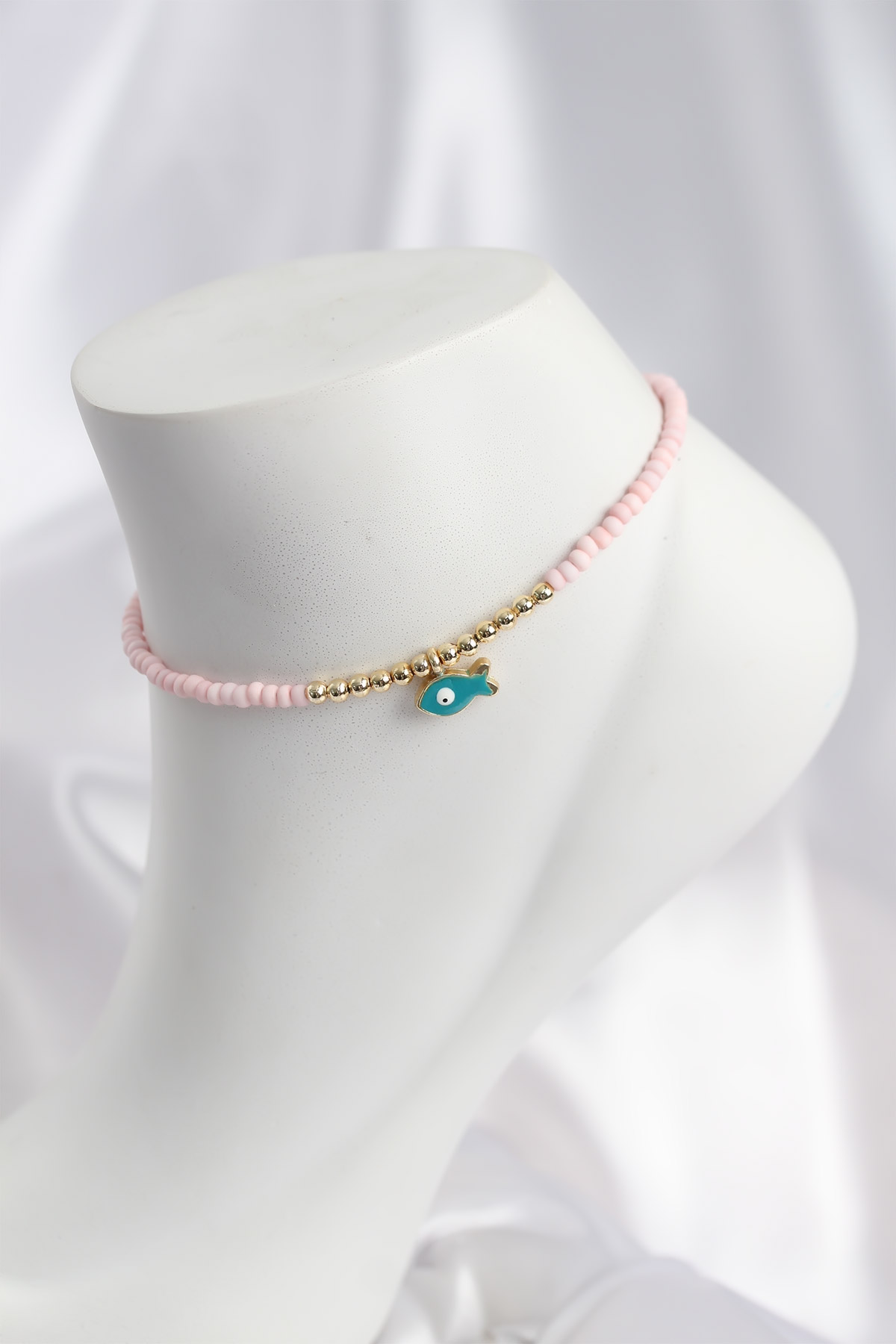 Pembe Renk Boncuklu Balık Figürlü Halhal - Lisinya