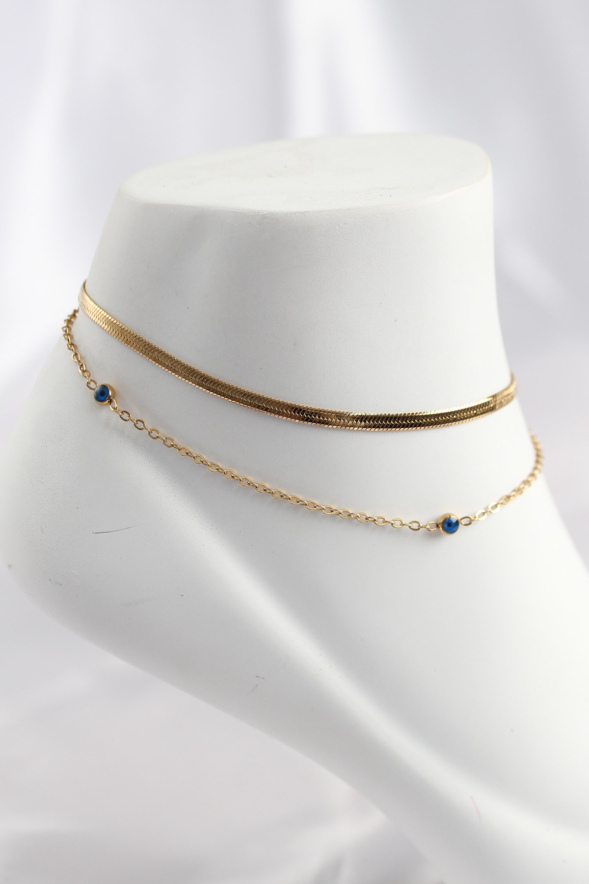 316L Çelik Gold Renk Nazar Boncuk Tasarımlı 2li Halhal - Lisinya