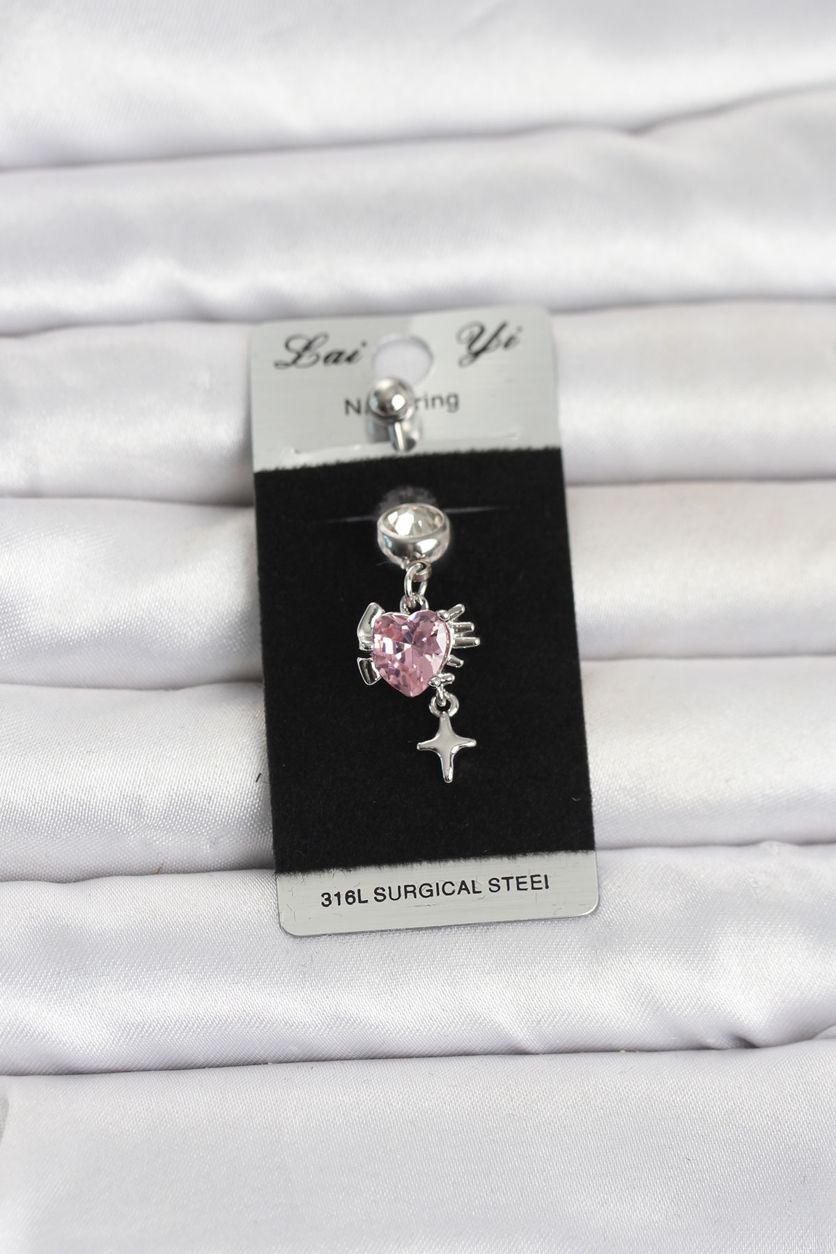 316L Cerrahi Çelik Pembe Zirkon Taşlı Model Göbek Piercing - Lisinya