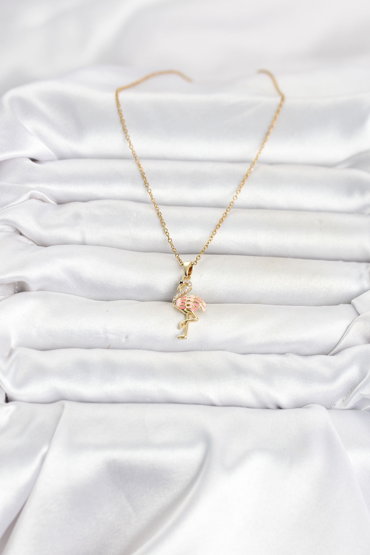 316L Çelik Zincir Gold Renk Flamingo Model Kadın Kolye - Lisinya