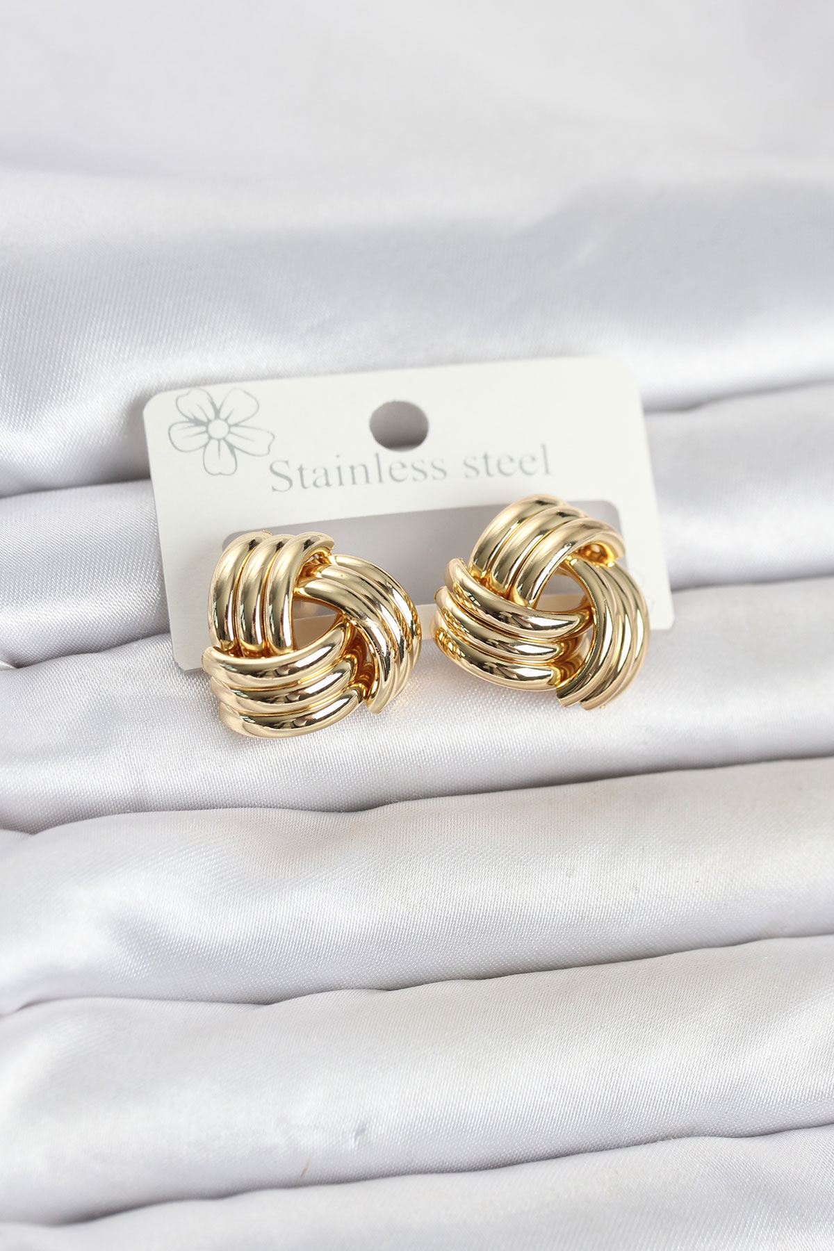 316L Çelik Gold Renk Sarmal Model Kadın Küpe - Lisinya