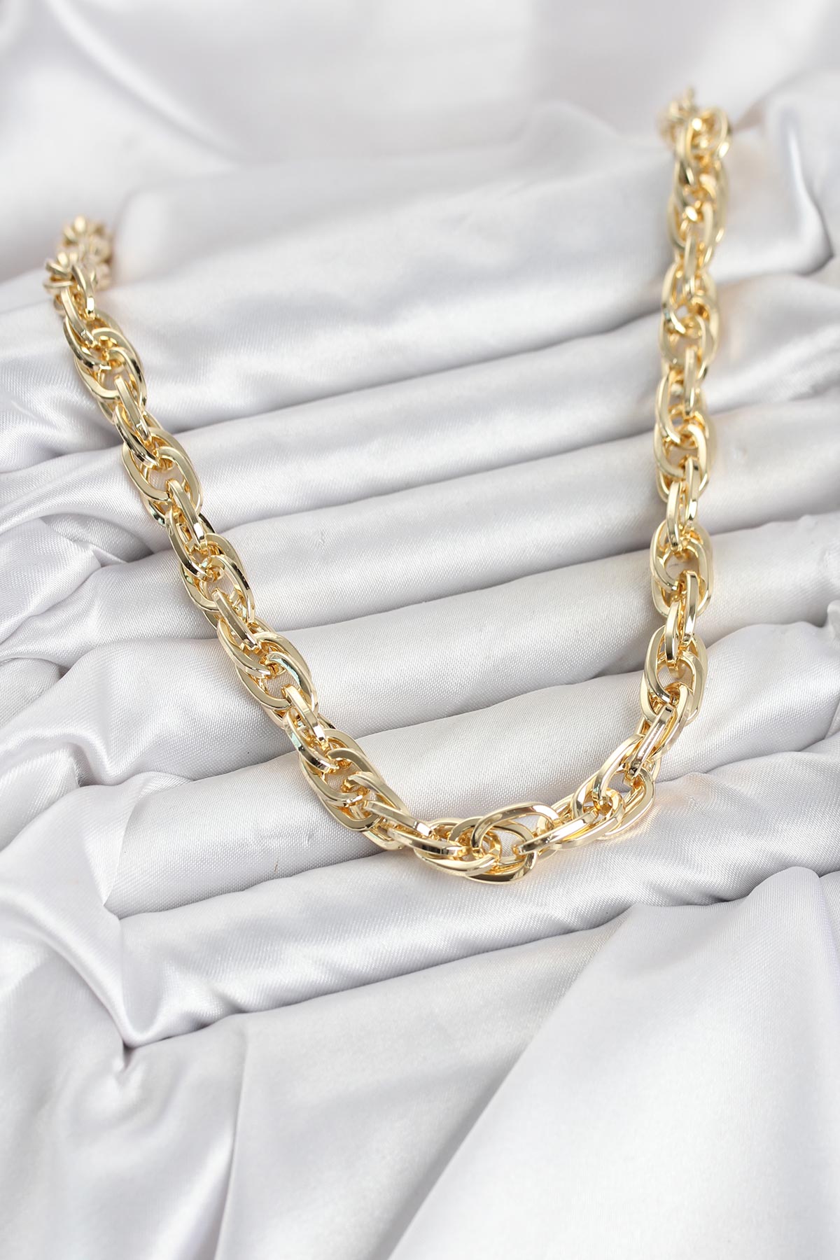 CM Kalın Burgu Model Gold Renk 60 cm Kadın Kolye - Lisinya CM Kalın Burgu Model Gold Renk 60 cm Kadın Kolye - Lisinya