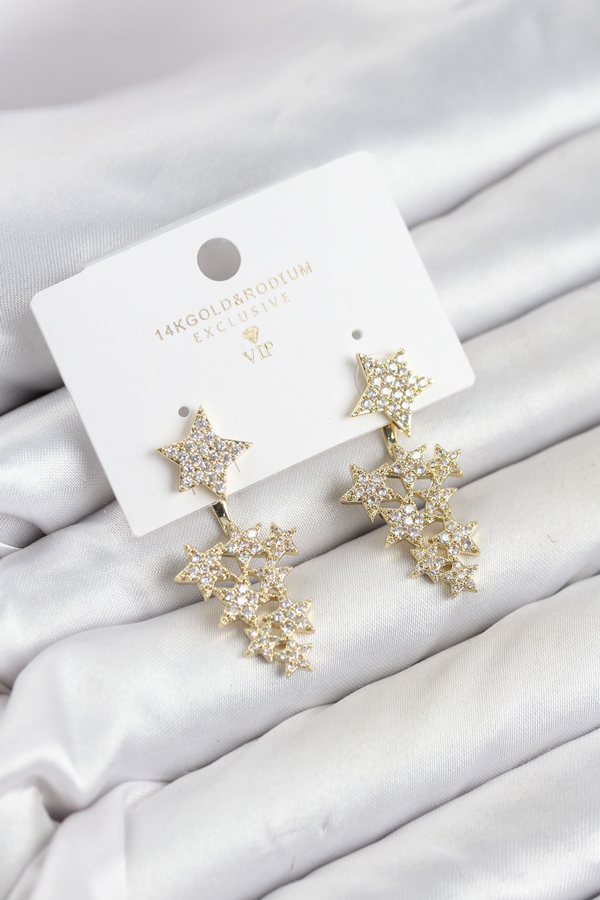 Yıldız Model Gold Renk Zirkon Taşlı Küpe - Lisinya