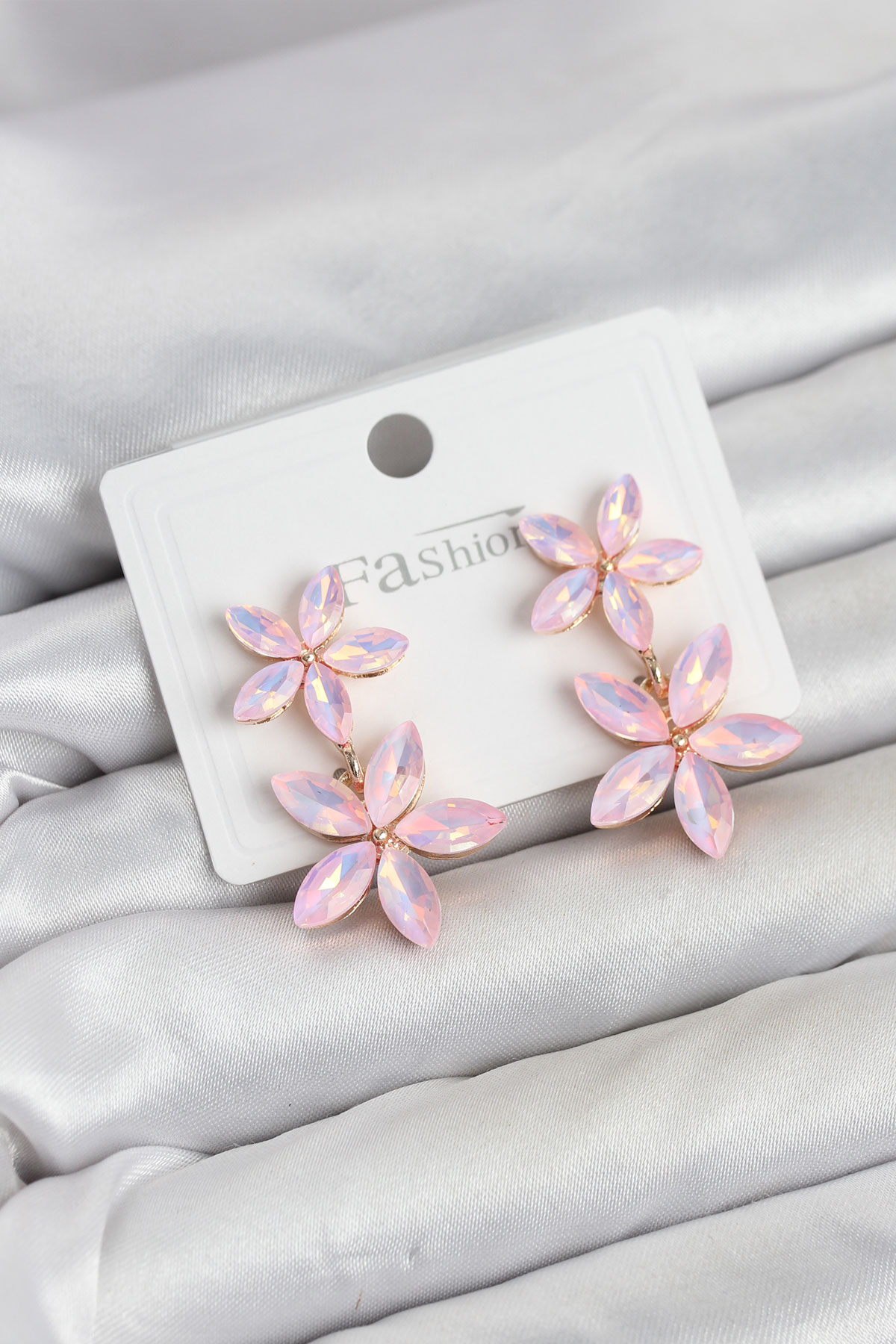 Pembe Kristal Çiçek Küpe - Lisinya