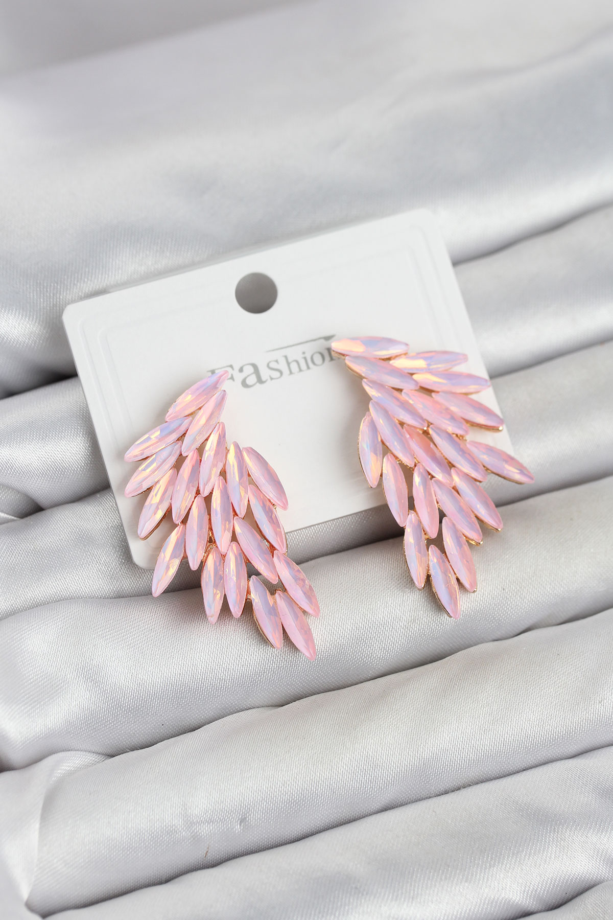 Pembe Renk Kristal Taşlı Kanat Küpe - Lisinya