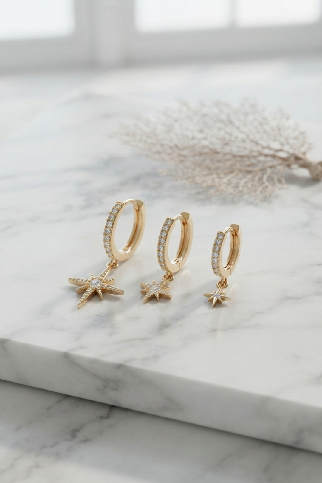 Gold Renk Kutup Yıldız Model 3 lü Küpe Seti - Lisinya
