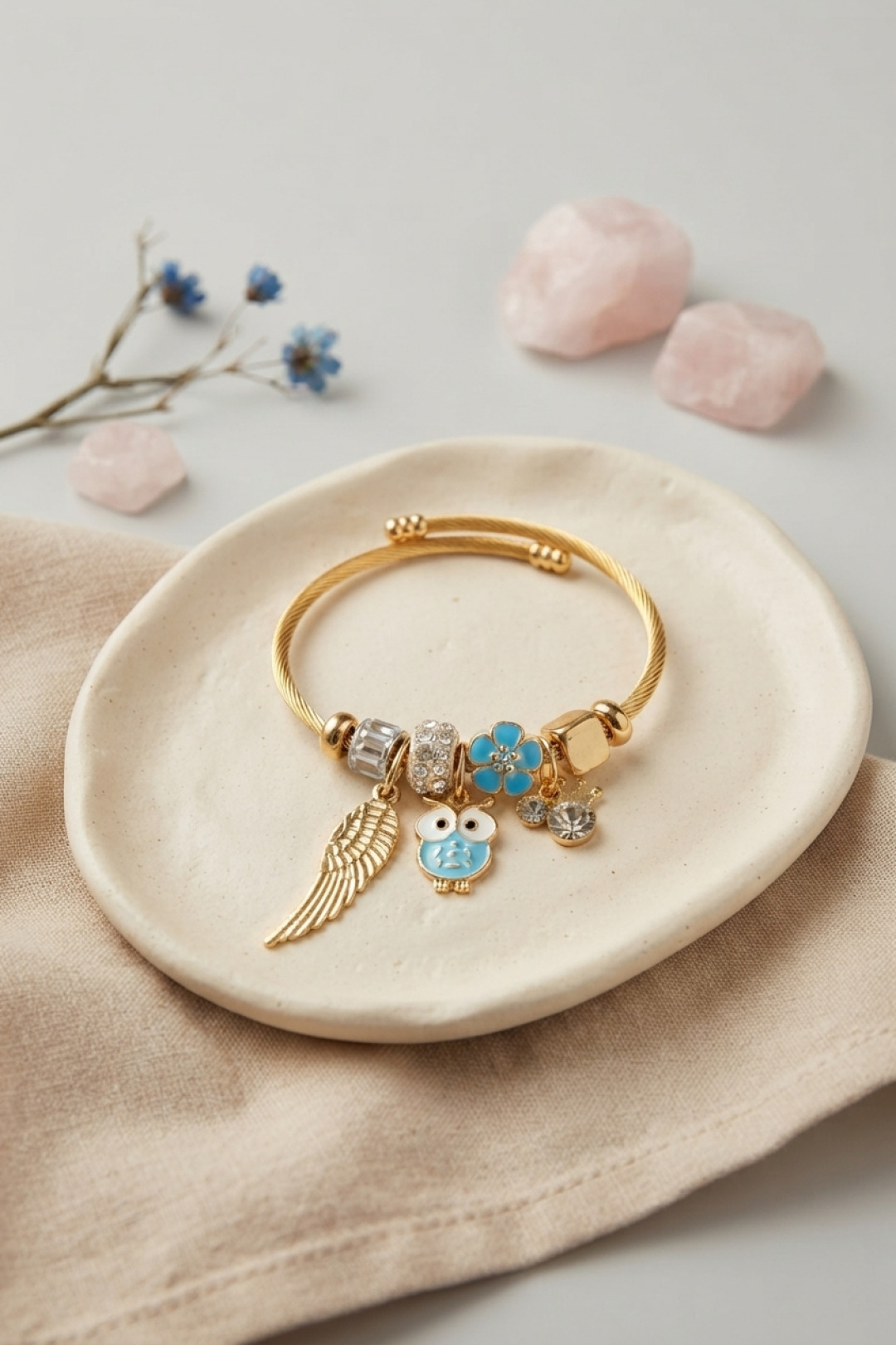 Baykuş Model Gold Renk Charmlı Bileklik - Lisinya