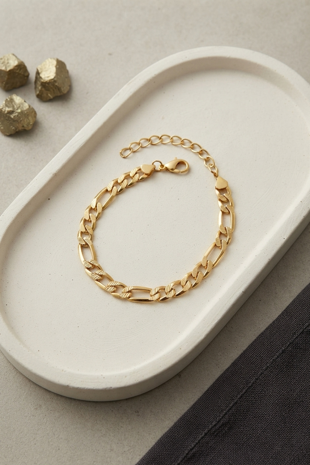 316L Çelik Gold Renk Figaro Zincir Model Erkek Bileklik - Lisinya