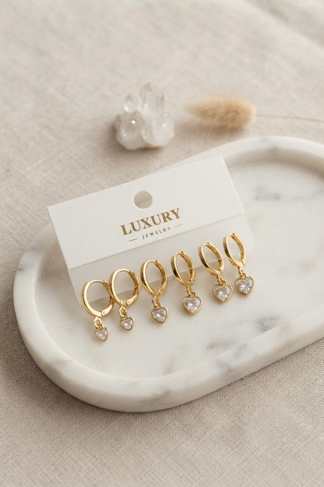Kalp Zirkon Taşlı Gold Renk Pirinç Set Küpe - Lisinya Kalp Zirkon Taşlı Gold Renk Pirinç Set Küpe - Lisinya