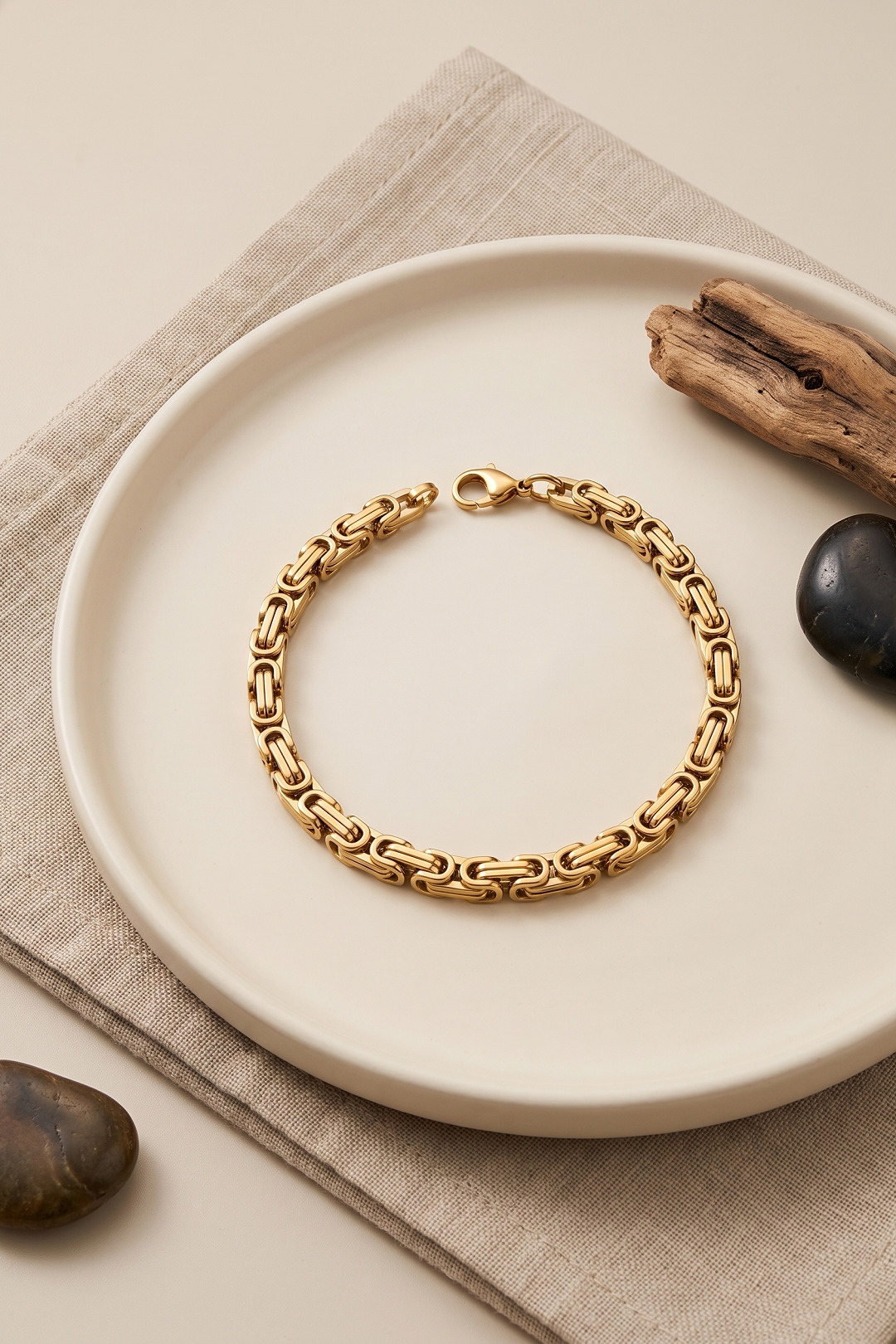 316L Çelik Gold Renk Kral Zincir Model Erkek Bileklik - Lisinya