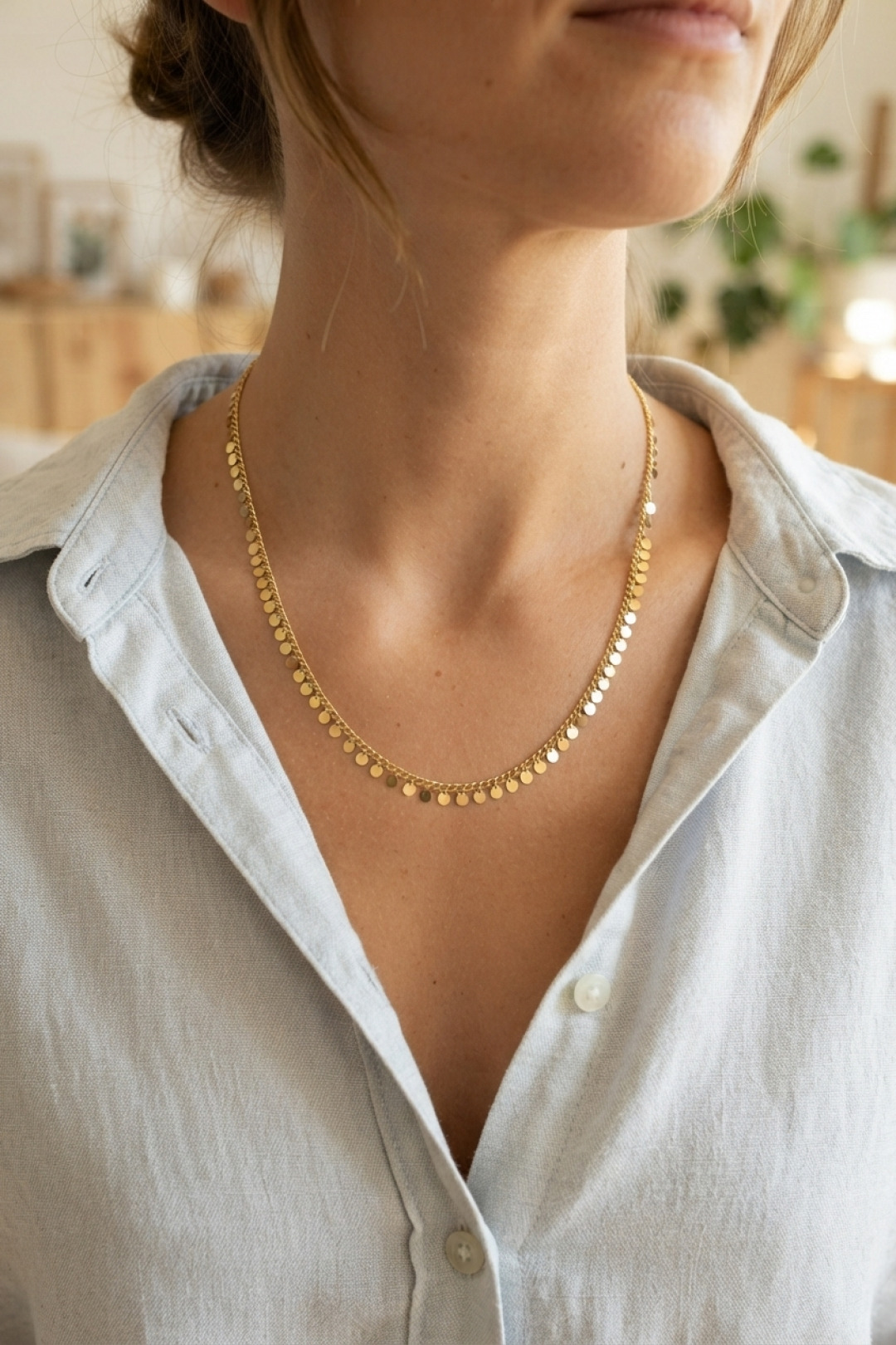 Gold Renk Pul Model 60 cm Kadın Kolye - Lisinya Gold Renk Pul Model 60 cm Kadın Kolye - Lisinya