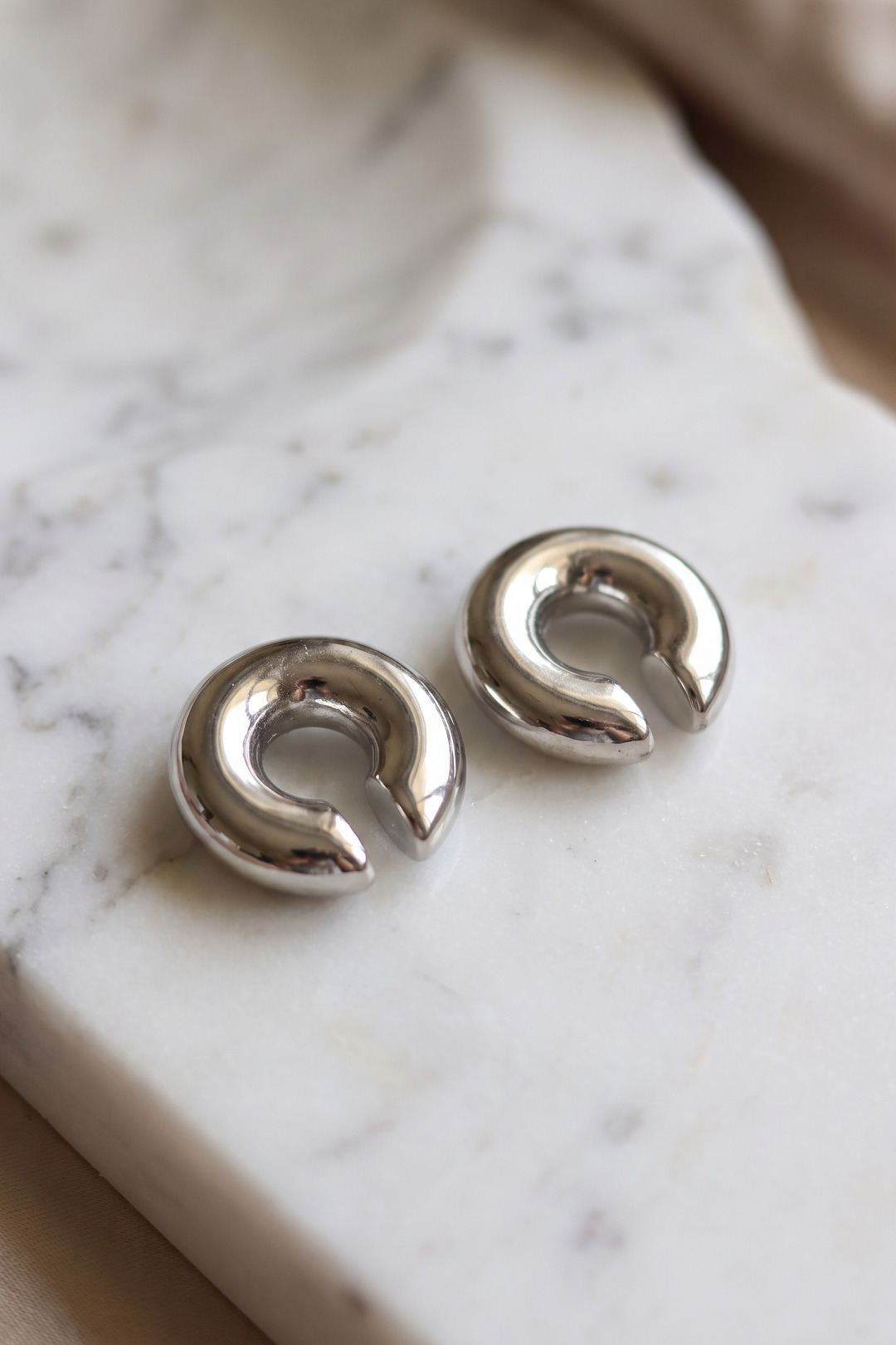 316L Çelik Gümüş Renk Çiftli Earcuff Küpe - Lisinya