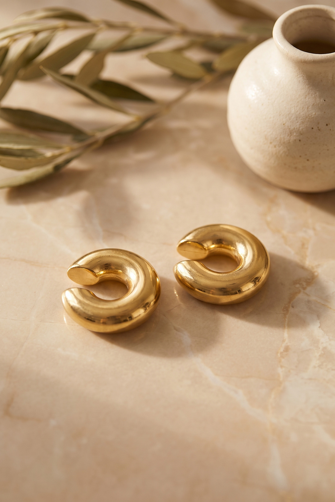 316L Çelik Gold Renk Çiftli Earcuff Küpe - Lisinya