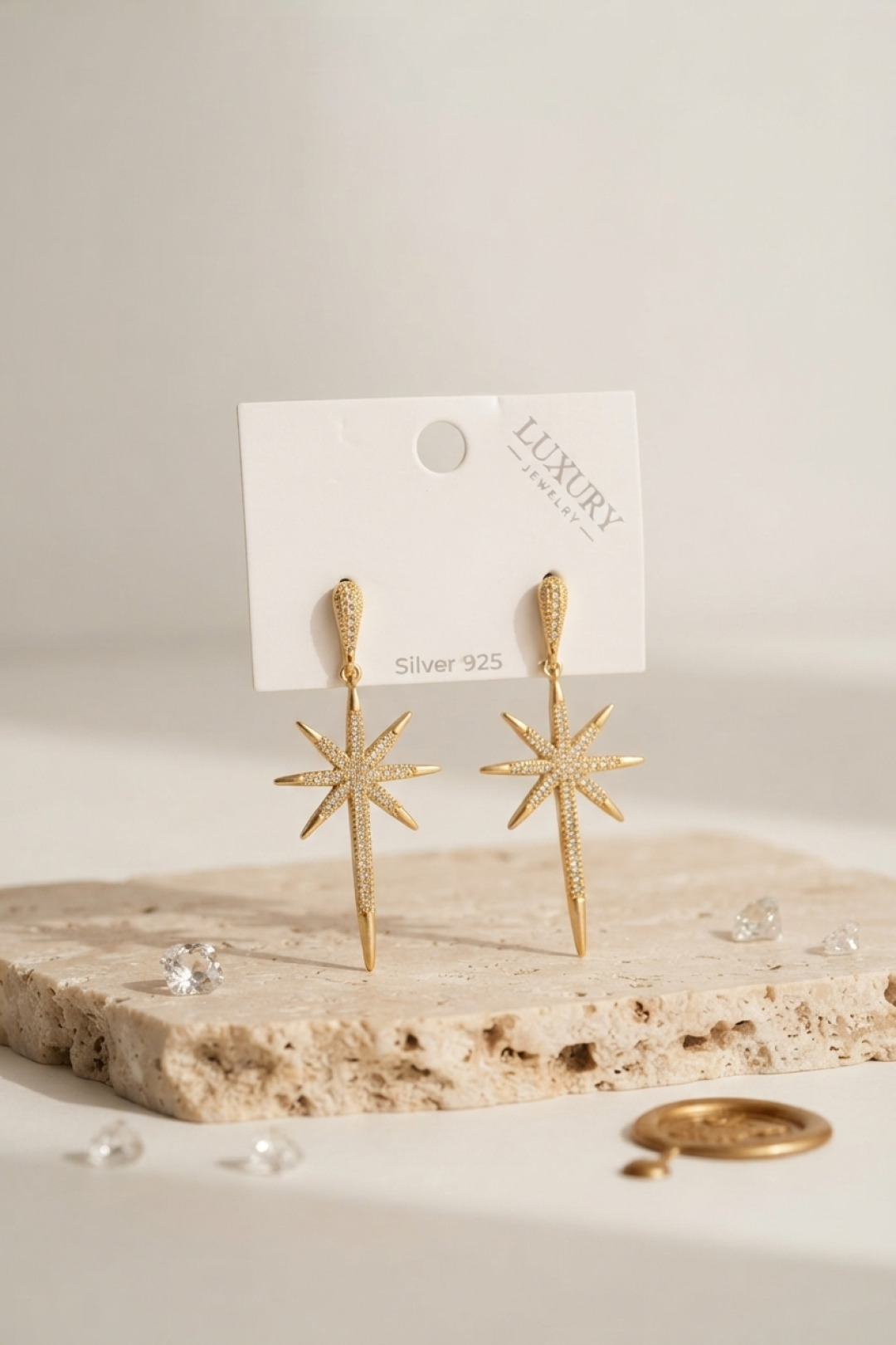 Gold Renk Kutup Yıldızı Model Zirkon Taşlı Kadın Küpe - Lisinya Gold Renk Kutup Yıldızı Model Zirkon Taşlı Kadın Küpe - Lisinya