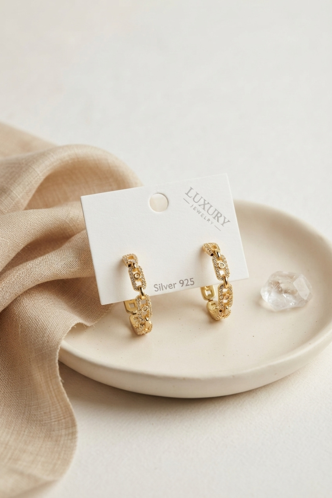 Gold Renk Zirkon Taşlı Messika Model Halka Kadın Küpe - Lisinya