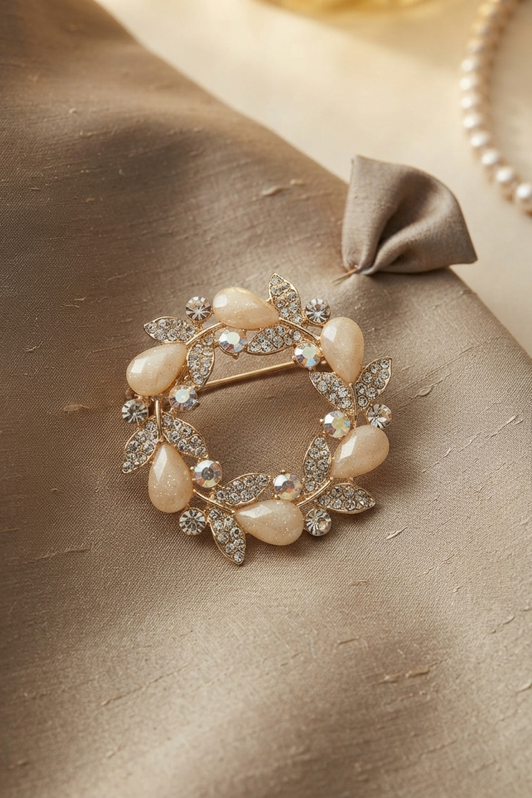 Gold Krem Detaylı Zirkon Taşlı Broş - Lisinya Gold Krem Detaylı Zirkon Taşlı Broş - Lisinya