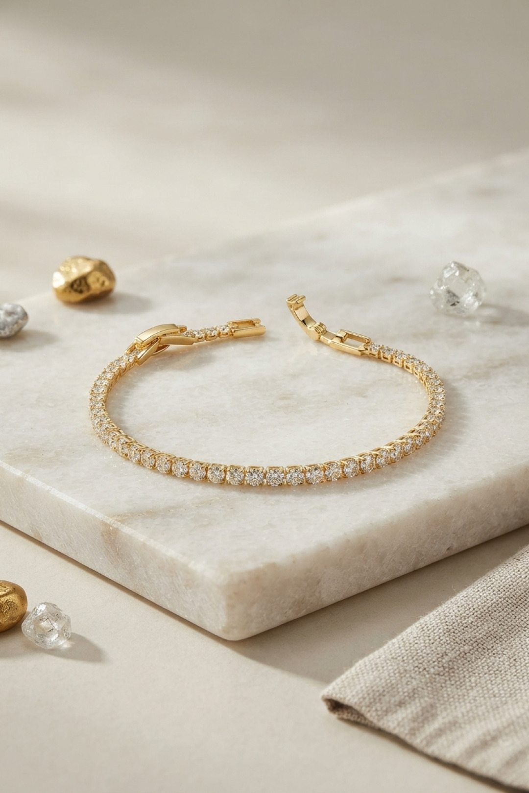 Pirinç Gold Renk İnce Zirkon Taşlı Su Yolu Kadın Bileklik - Lisinya