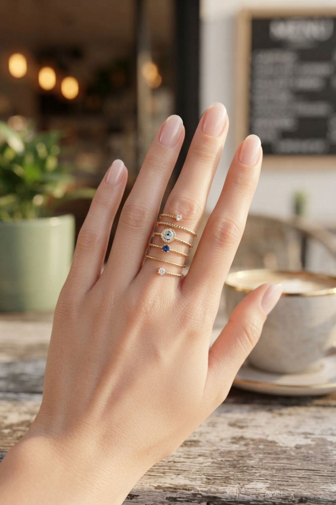 Pirinç Gold Renk Spiral Nazarlı Model Kadın Yüzük - Lisinya