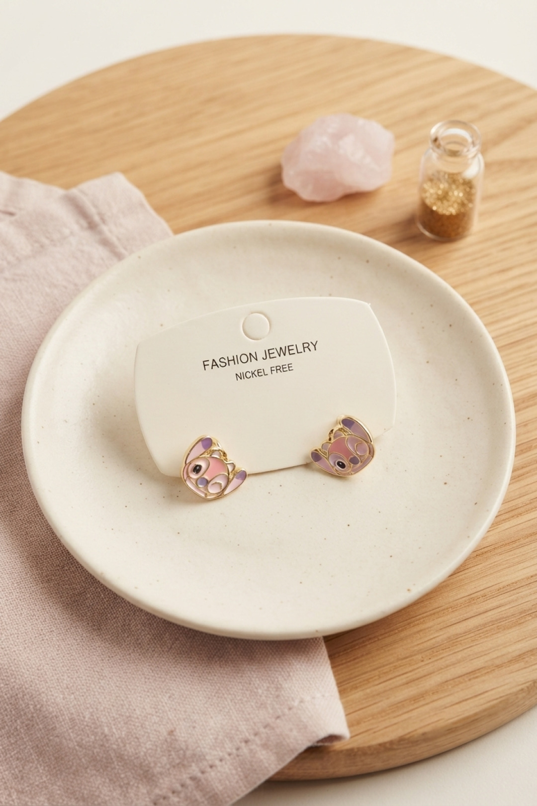 Pirinç Gold Renk Pembe Stiç Model Çocuk Küpe - Lisinya Pirinç Gold Renk Pembe Stiç Model Çocuk Küpe - Lisinya