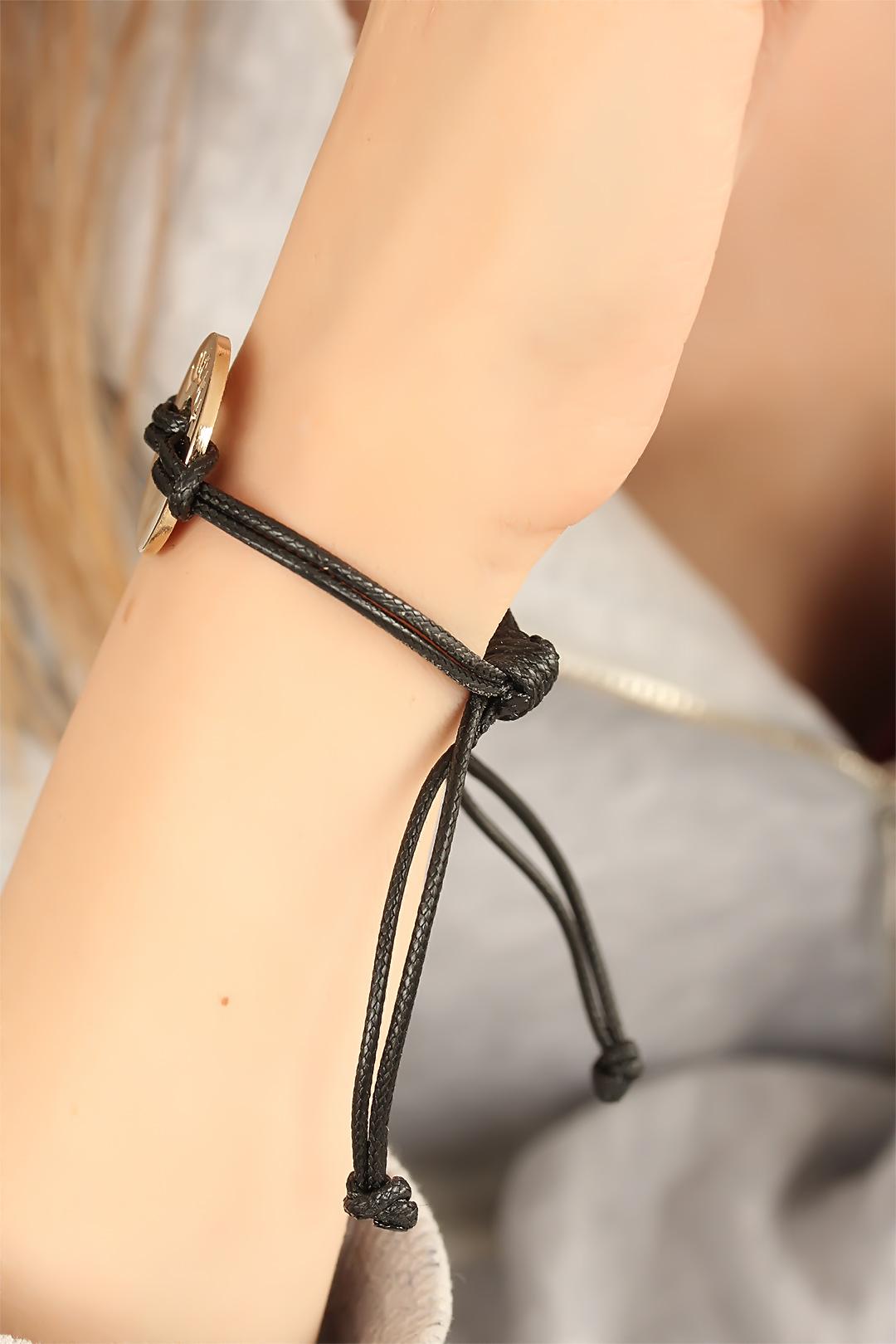 LUCKY (Şanslı) Siyah Deri İpli Unisex Mood Bileklik - Lisinya