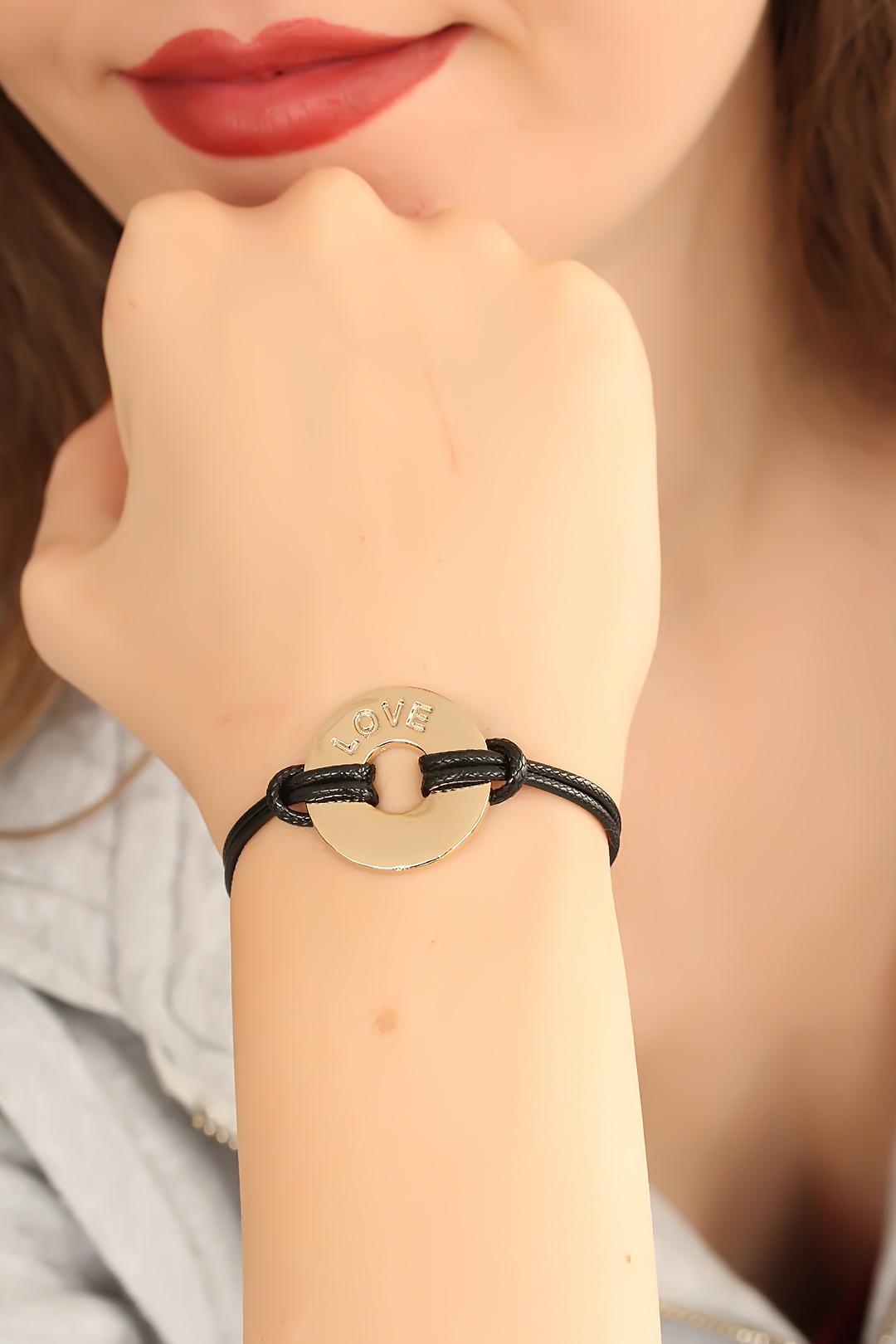 LOVE (Aşık) Siyah Deri İpli Unisex Mood Bileklik - Lisinya LOVE (Aşık) Siyah Deri İpli Unisex Mood Bileklik - Lisinya