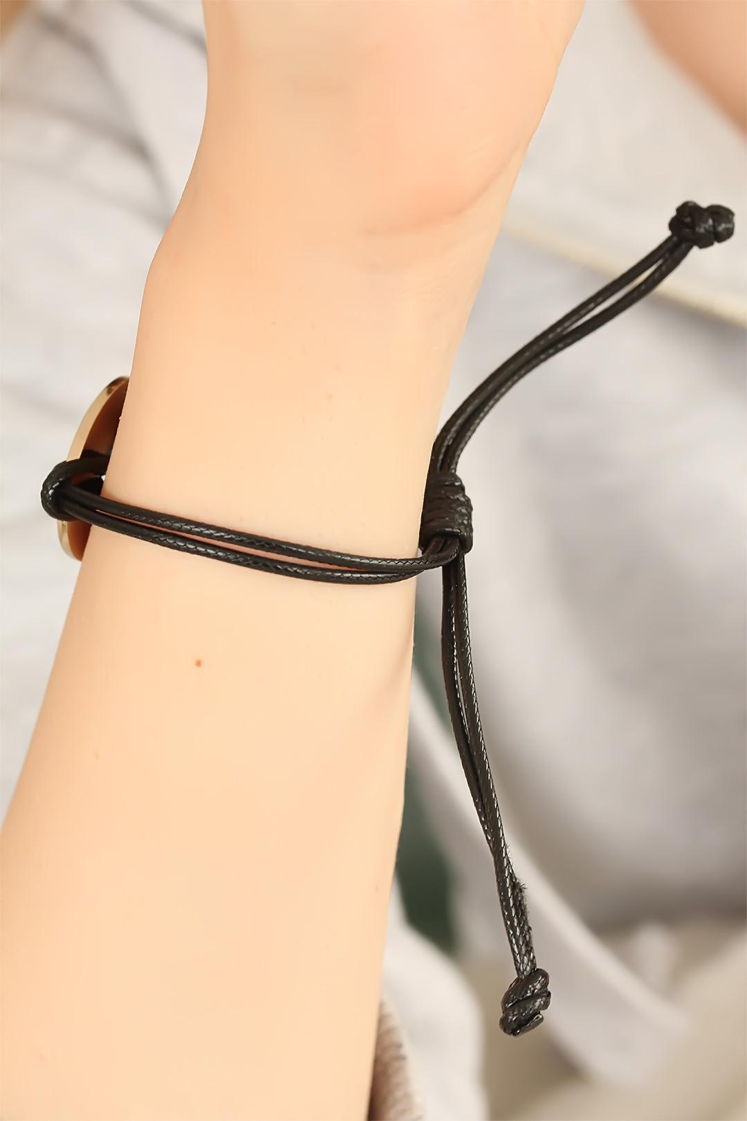 LOVE (Aşık) Siyah Deri İpli Unisex Mood Bileklik - Lisinya LOVE (Aşık) Siyah Deri İpli Unisex Mood Bileklik - Lisinya