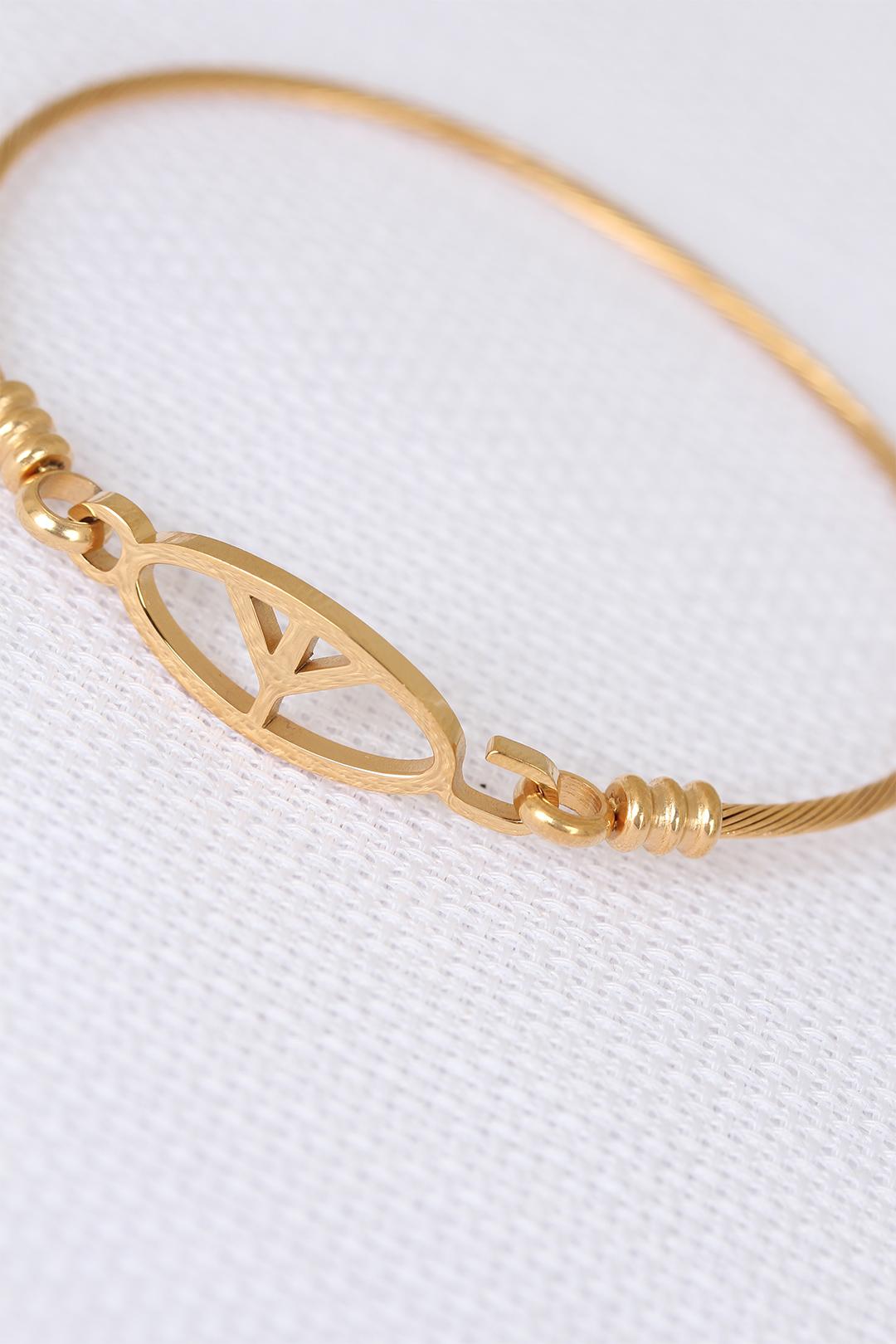 Gold Metal Çelik Figürlü Erkek Kelepçe Bileklik - Lisinya