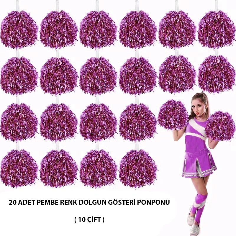 10 Çift ( 20 Adet ) Pembe Renk 23 Nisan 19 Mayıs 29 Ekim Okul Gösteri Ponponları - Lisinya