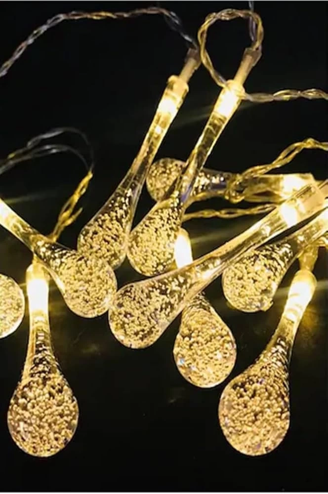 10 Led 2 Metre Sarı Kristal Su Damlası Güneş Enerjili Led Işık Solar Bahçe Ağaç Lamba Aydınlatması - Lisinya