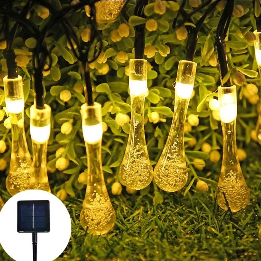 10 Led 2 Metre Sarı Kristal Su Damlası Güneş Enerjili Led Işık Solar Bahçe Ağaç Lamba Aydınlatması - Lisinya