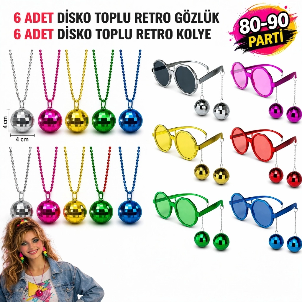 12 Parça 80-90 Retro Parti Seti Disco Toplu Gözlük Ve Kolye - Lisinya 12 Parça 80-90 Retro Parti Seti Disco Toplu Gözlük Ve Kolye - Lisinya