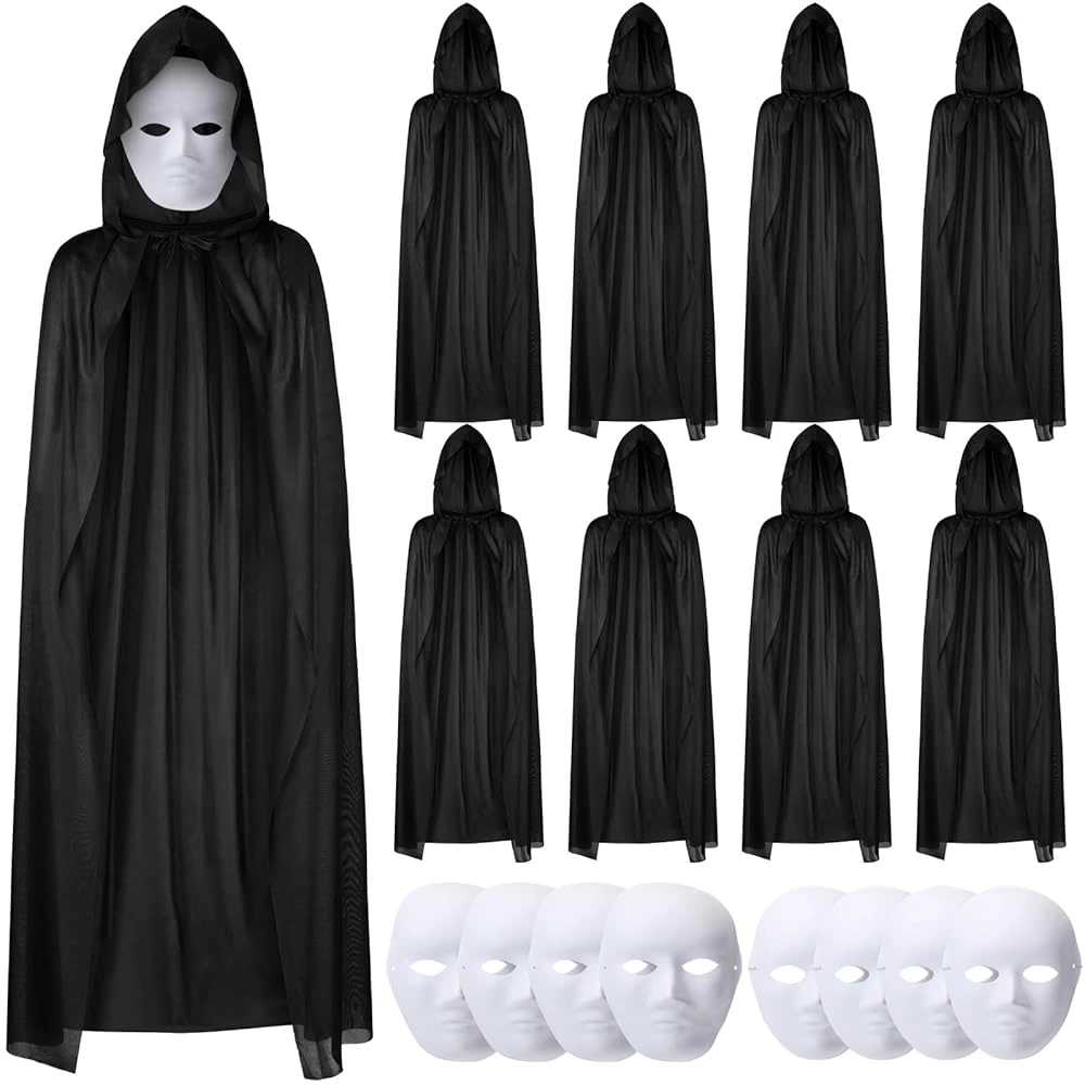 120 Cm Siyah Kapüşonlu Pelerin Ve Boyanabilir Karton Maske 8’li Set - Lisinya 120 Cm Siyah Kapüşonlu Pelerin Ve Boyanabilir Karton Maske 8’li Set - Lisinya