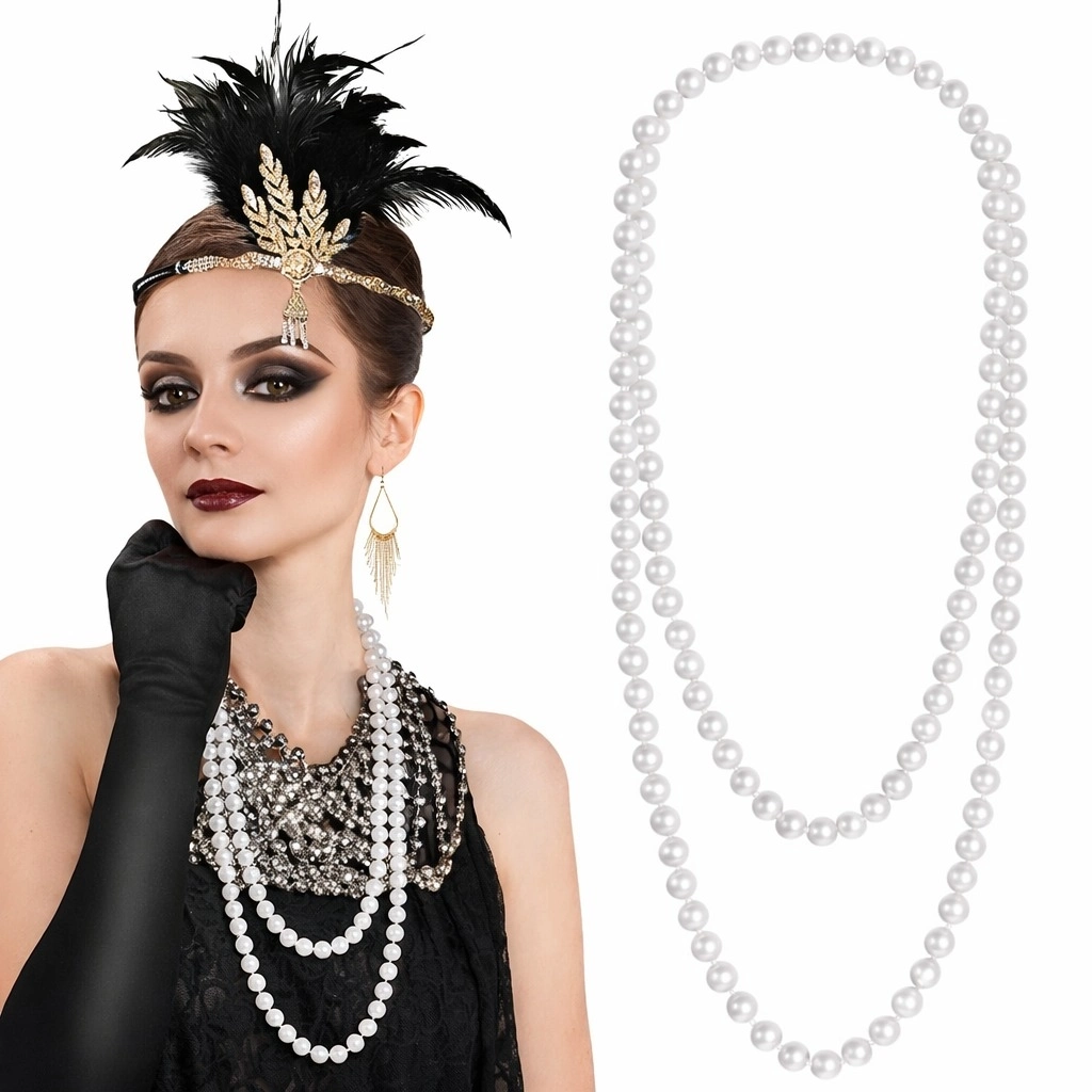 1920 Gatsby İnci Kolye – Vintage Uzun Beyaz İnci Kolye - Lisinya