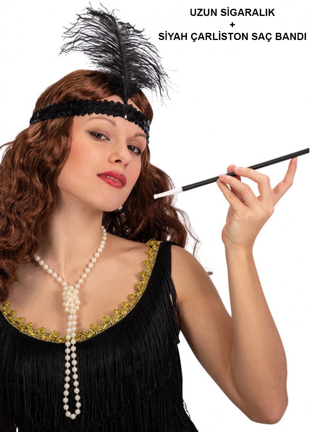 192039ler Gatsby Aksesuar Seti – Siyah Charleston Saç Bandı  Lık - Lisinya