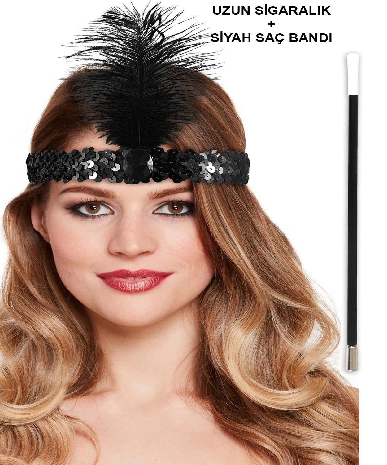 192039ler Gatsby Aksesuar Seti – Siyah Charleston Saç Bandı  Lık - Lisinya