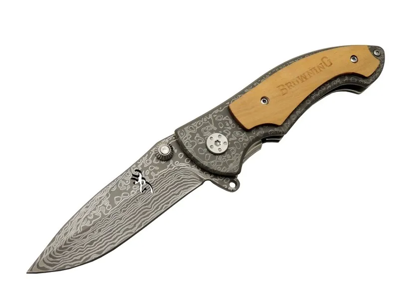 2-31 Damascus Kamp Çakı 19,5cm - Yarı Otomatik, Kemerlikli, Ahşap Metal Sap - Lisinya 2-31 Damascus Kamp Çakı 19,5cm - Yarı Otomatik, Kemerlikli, Ahşap Metal Sap - Lisinya