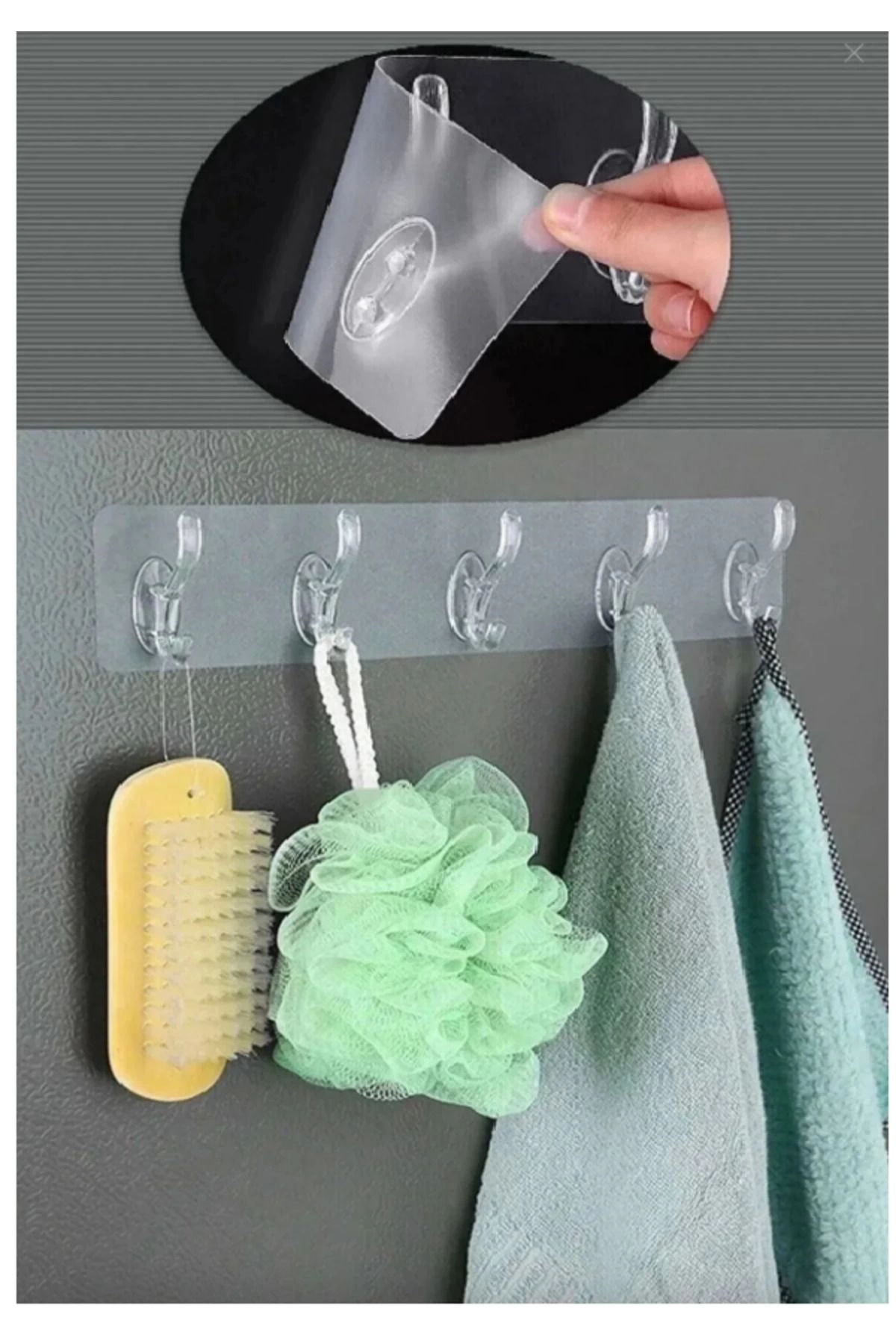 2 Adet Kendinden Yapışkanlı Güçlü Şeffaf 5li Askılık - Kapı Arkası Mutfak Duvar Banyo - Lisinya