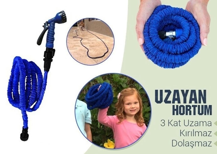 22.5 Metre Uzayan Bahçe Sulama Araç Yıkama Hortumu 7 Kademeli Başlık - Lisinya