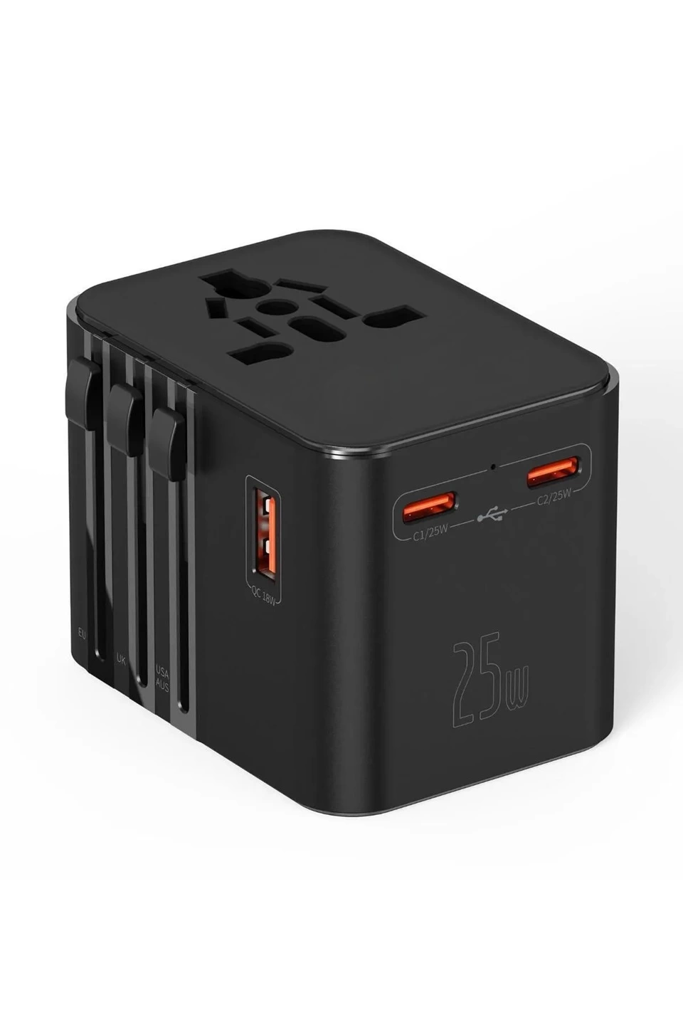 25w Evrensel Seyahat Adaptörü, Eu/us/uk/au Priz Dönüştürücü, 1x Usb, 2x Type-c Hızlı Şarj - Lisinya